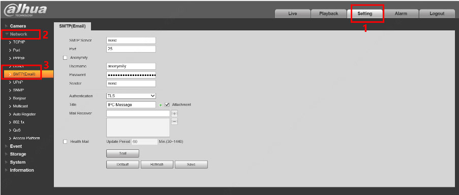 Dahua Email Einstellungen